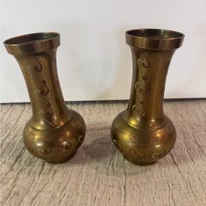 Pair of Vintage Brass Vases with Intricate Design Made in India